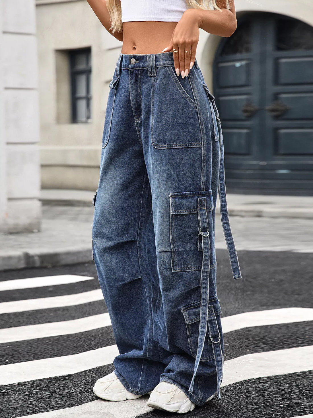 Wide Leg Cargo Jeans - cas7m