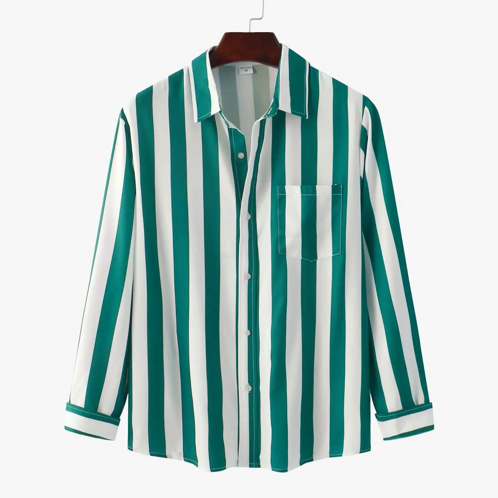 Men's Striped Button-Down Long Sleeve Shirt - cas7m