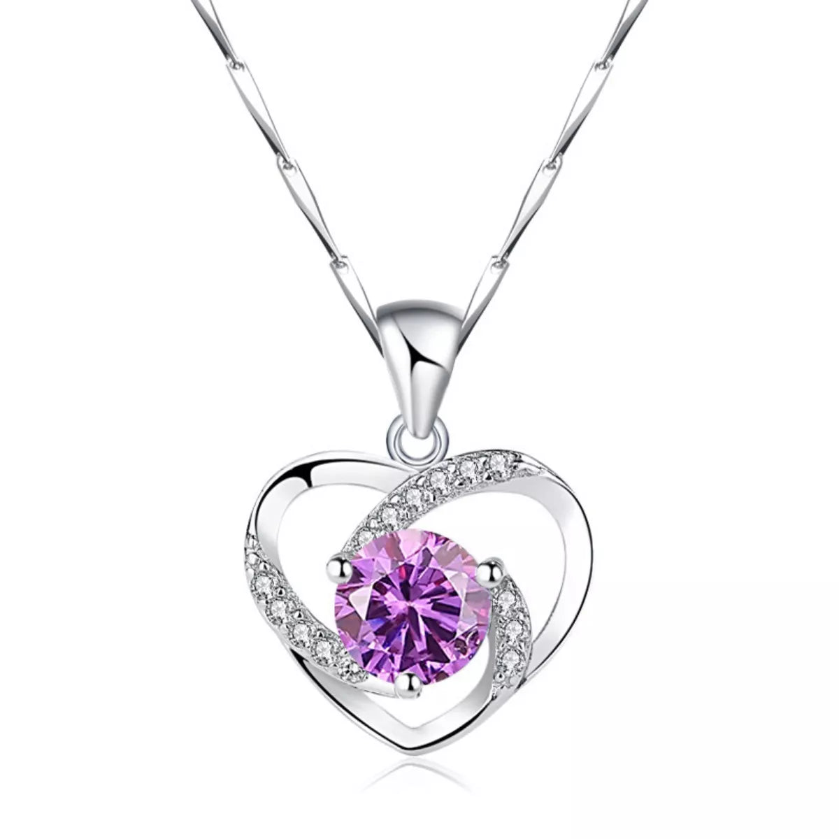 925 Sterling Silver Zircon Heart Necklace - cas7m