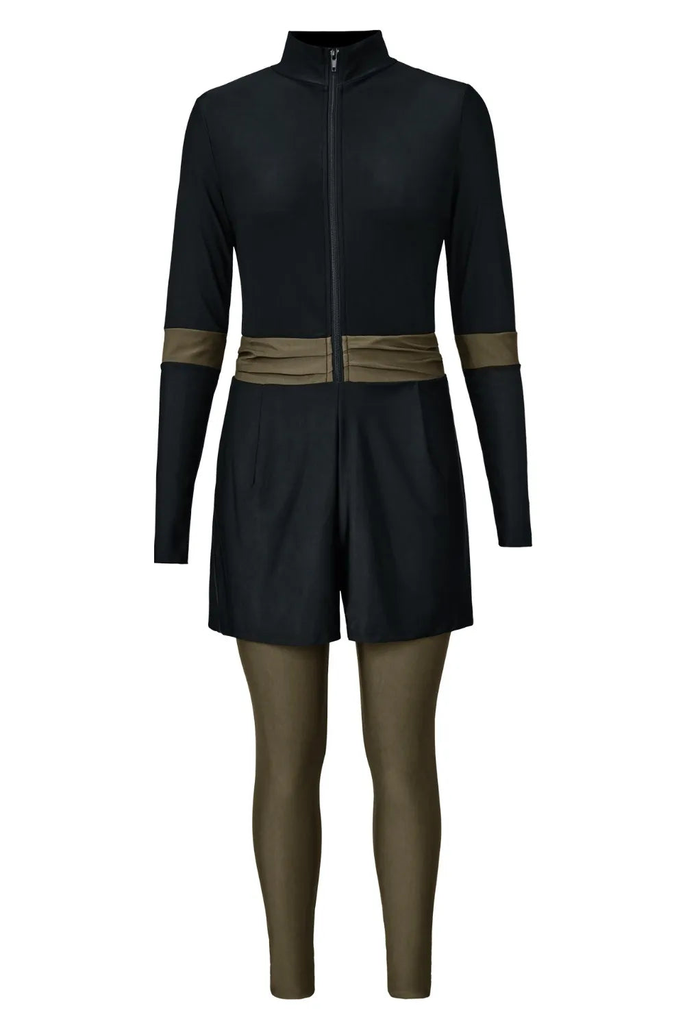 Zip Up Long Sleeve One-Piece Swimwear - cas7m