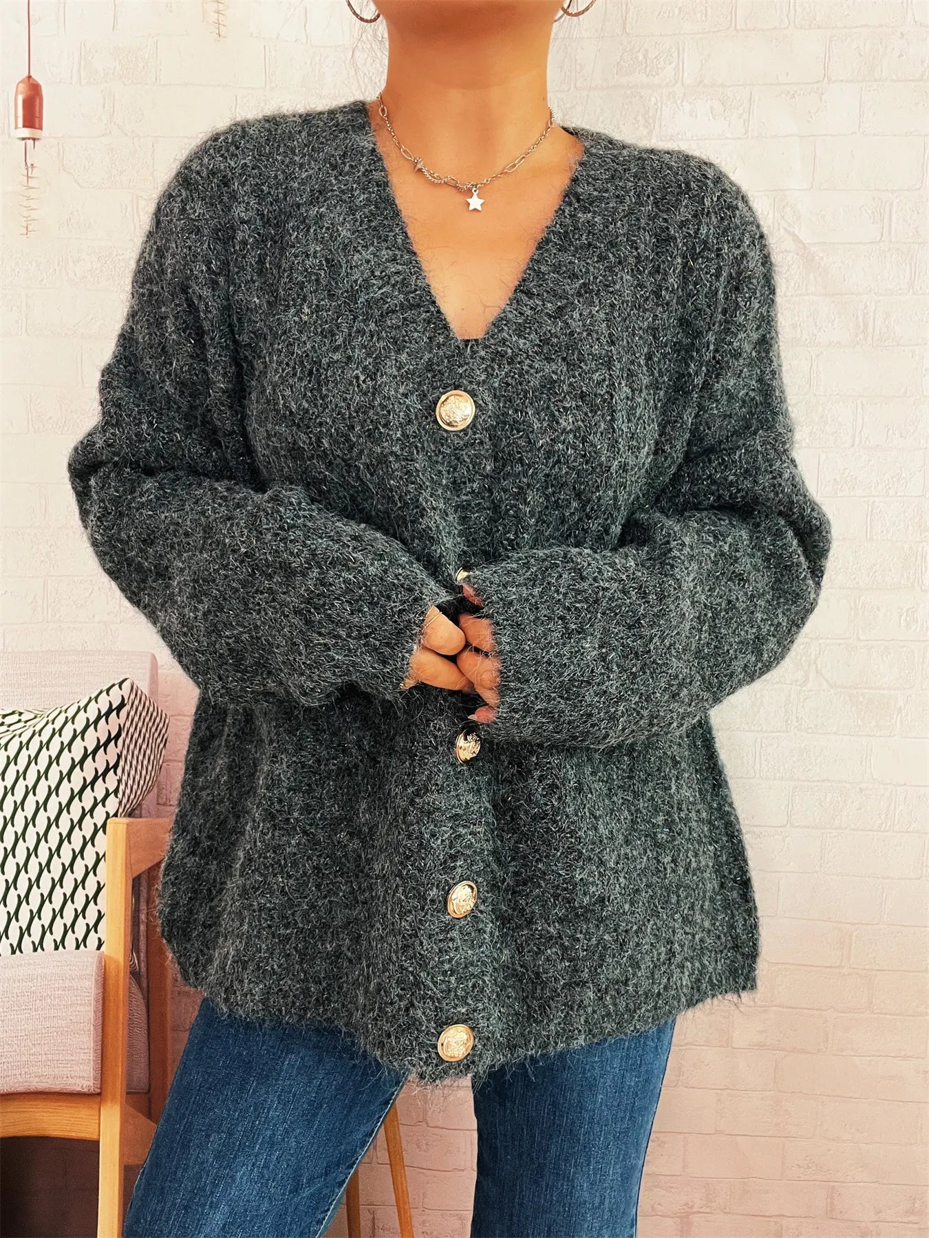 Cable Knit Button-Up Cardigan - cas7m