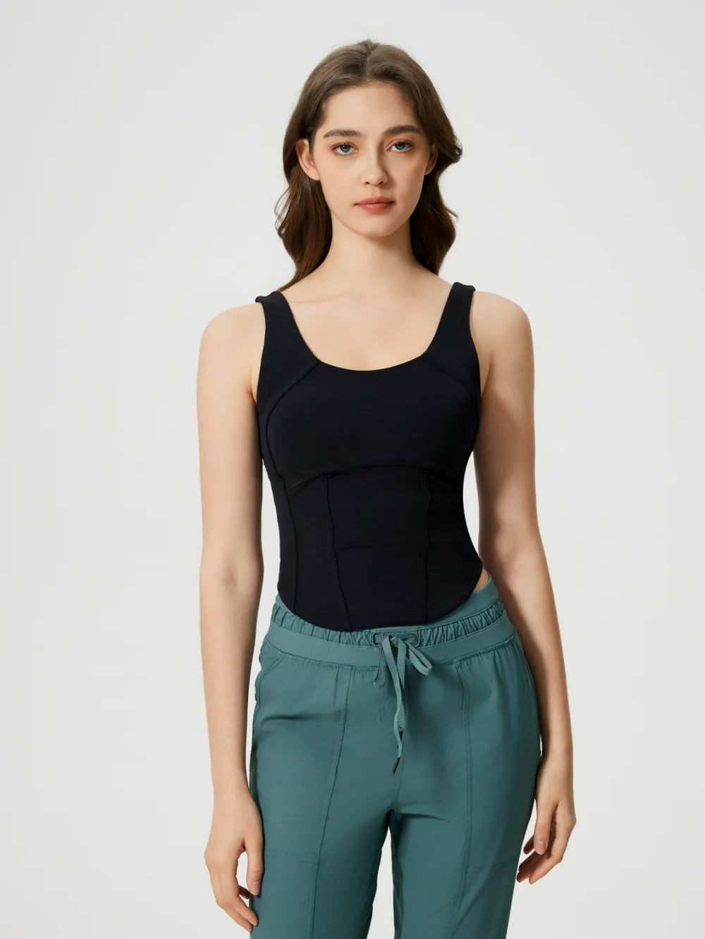 Millennia Round Neck Wide Strap Active Tank with Detachable Chest Pads - cas7m