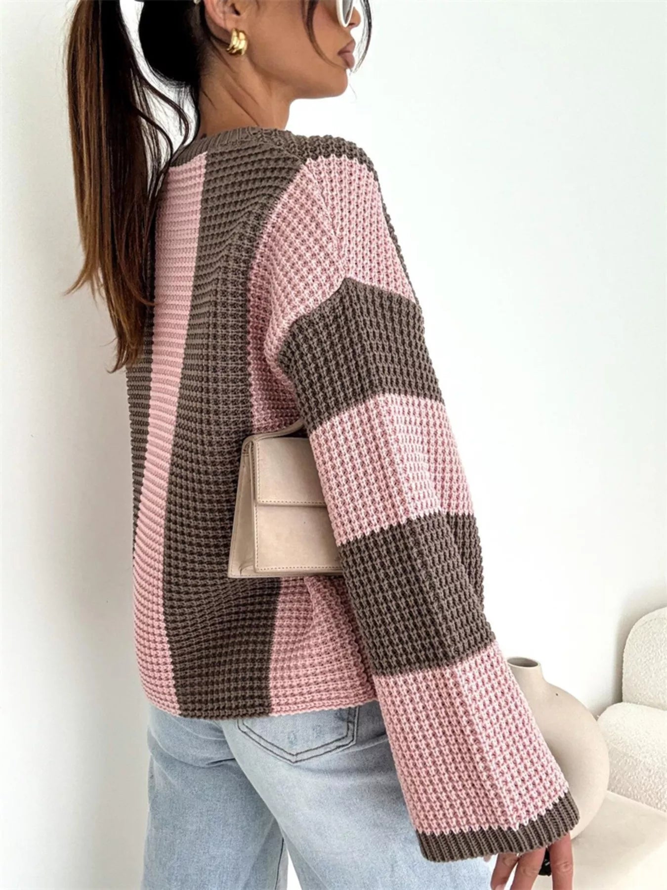 Color Block Long Sleeve Sweater - cas7m