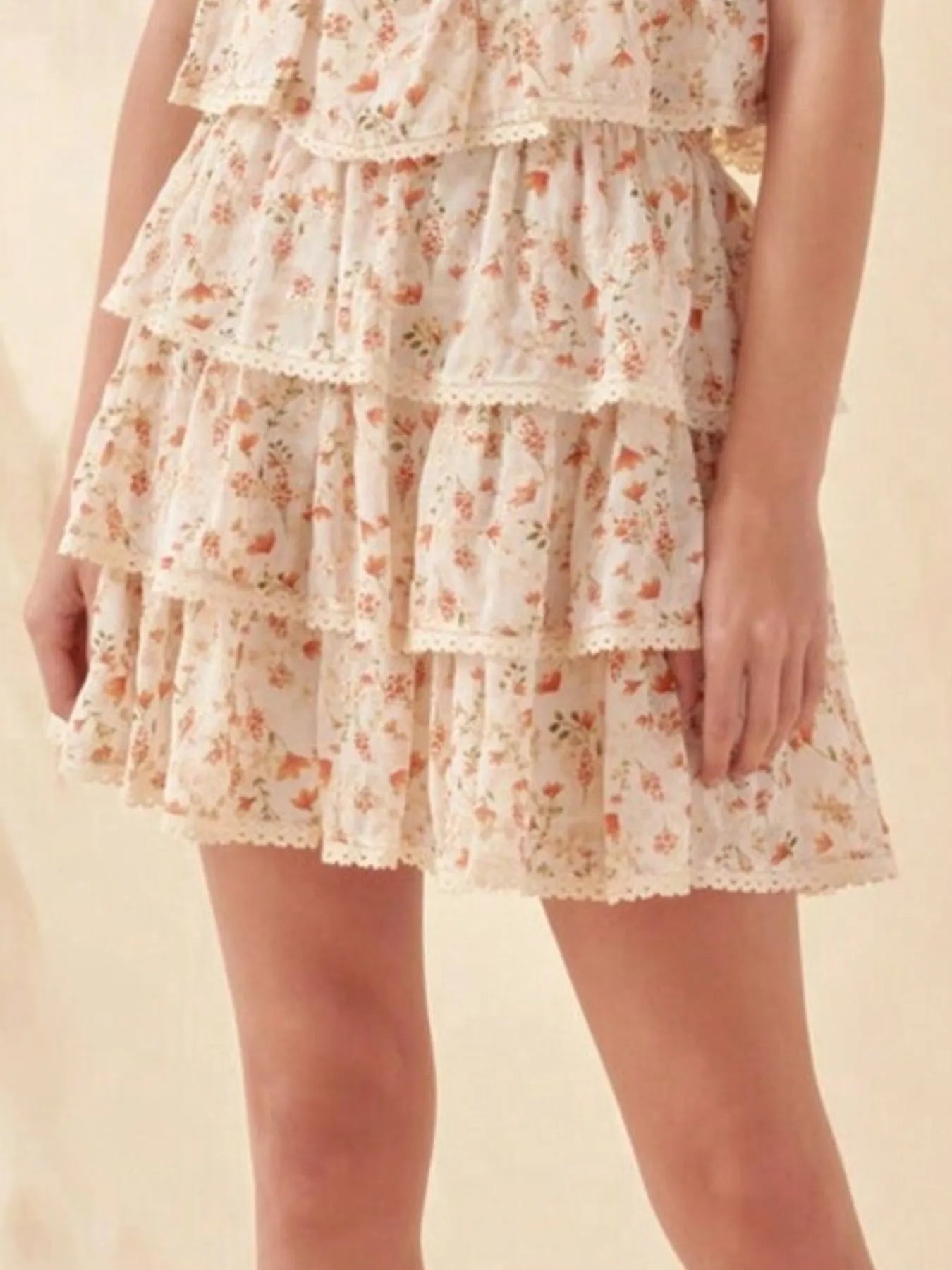 Floral Layered Ruffle Mini Skirt - cas7m