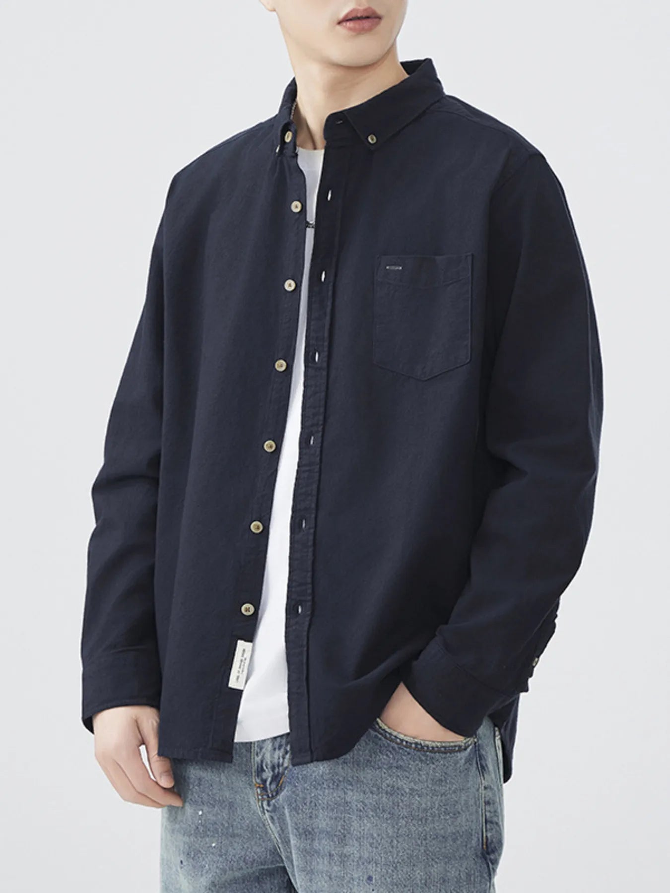Men's Plus Size Button Up Long Sleeve Shirt - cas7m