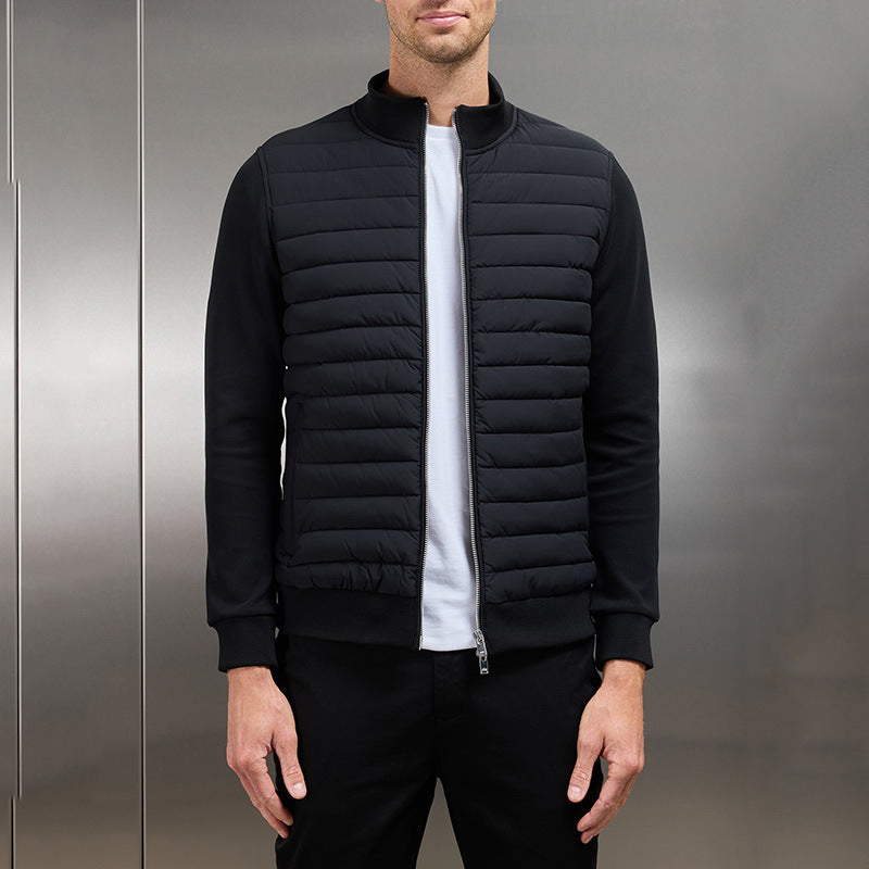 Lightweight Stand Collar Coat For Men Fashion Stitching Knitted Jacket Winter Outwear - cas7m
