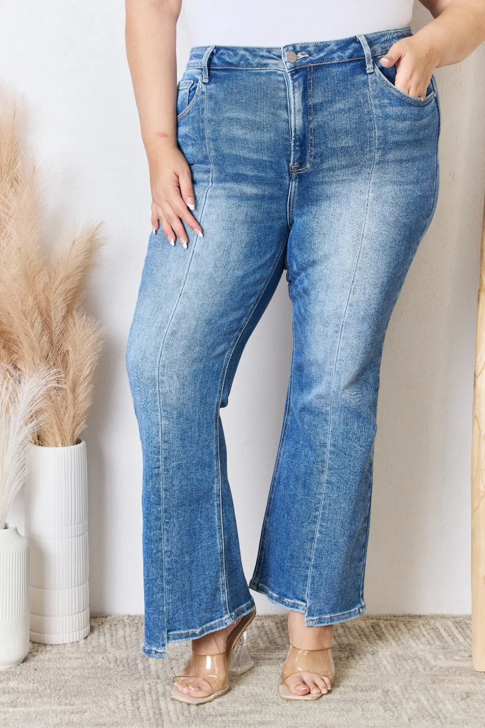 RISEN Full Size High Rise Ankle Flare Jeans - cas7m