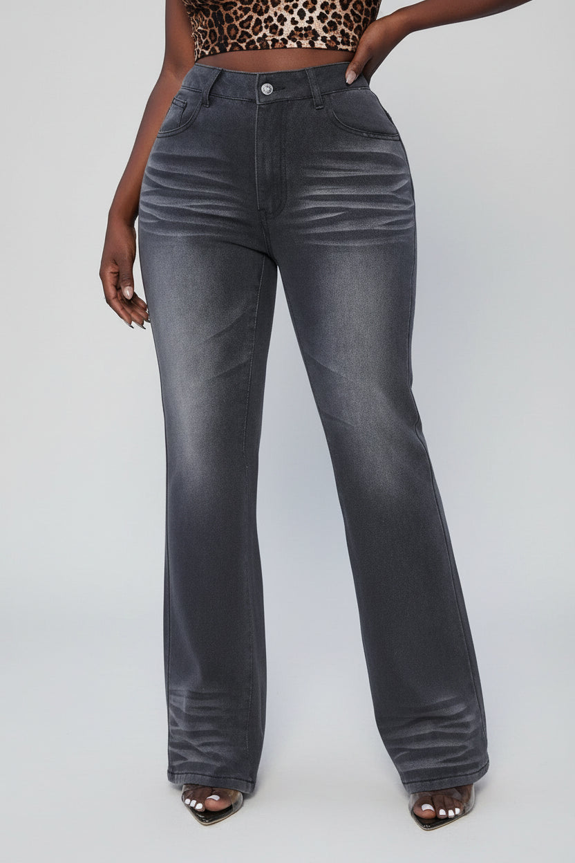 High Waist Straight Leg Jeans - cas7m