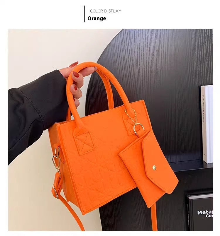 Simple Small Handbag Women's Fashion Felt One Shoulder Combination Bags - cas7m