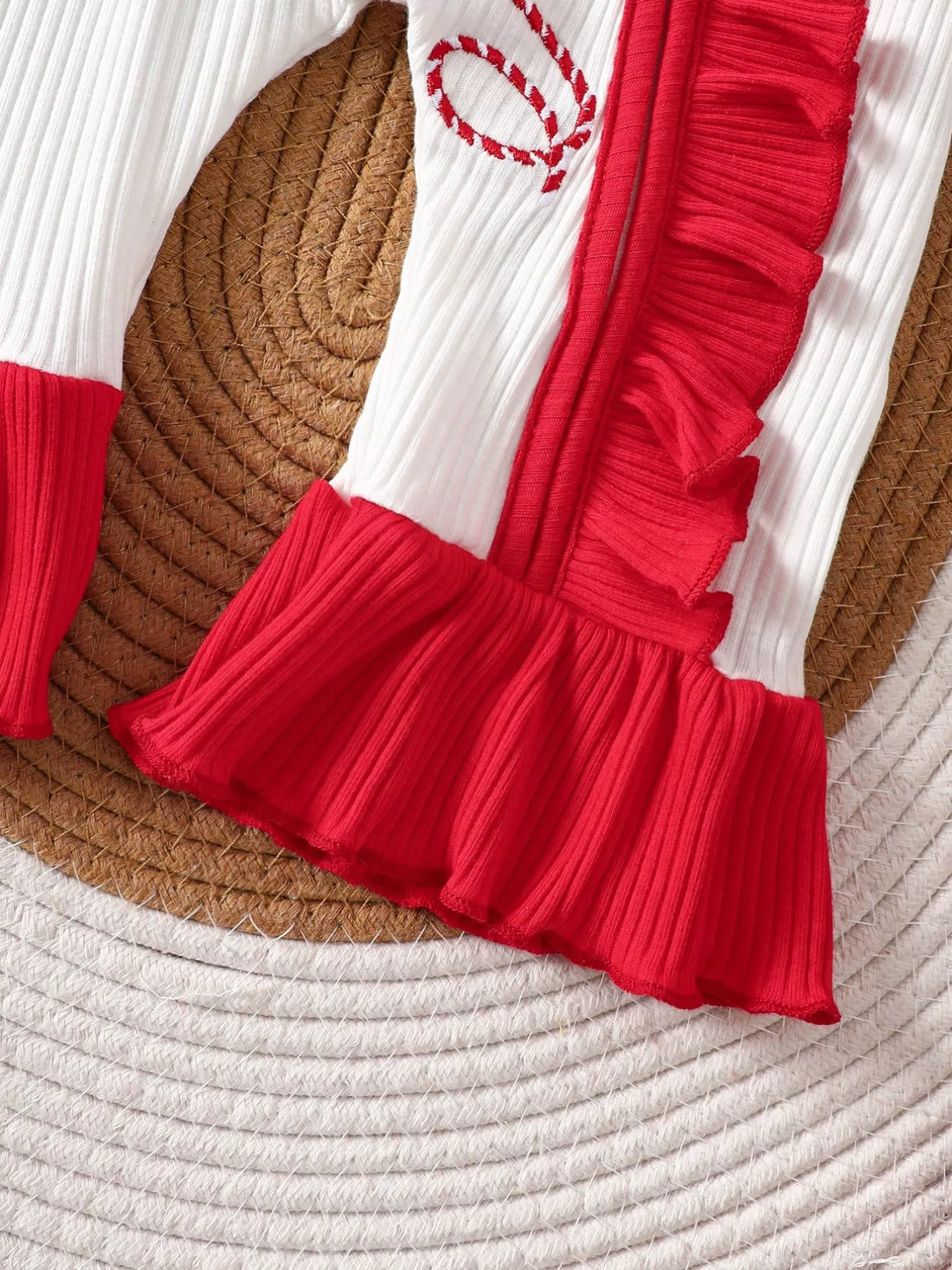 Children's Christmas Ruffle Trim Ribbed Jumpsuit - cas7m