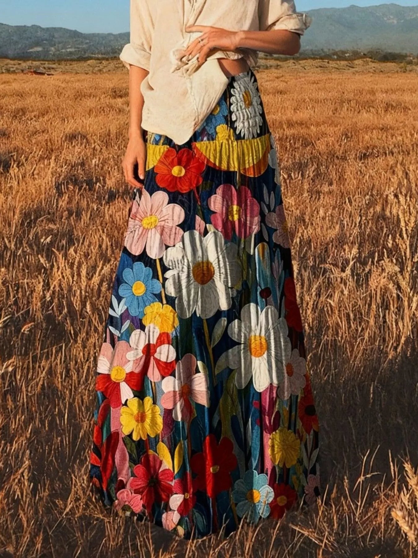 Floral Print Flowy Maxi Skirt - cas7m