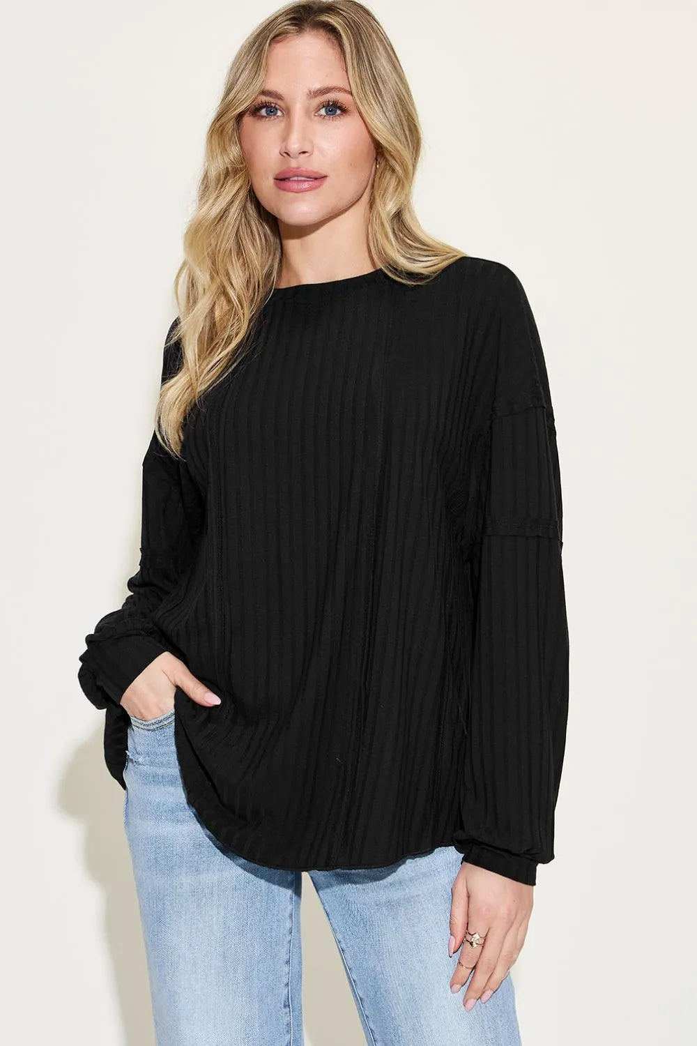 Basic Bae Full Size Ribbed Round Neck Long Sleeve T-Shirt - cas7m
