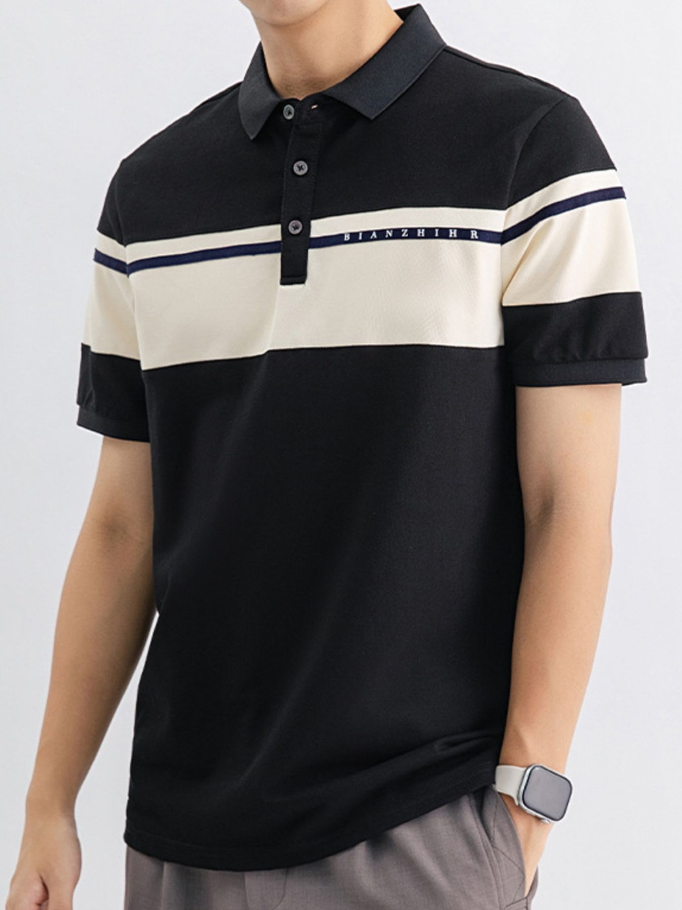 Men's Plus Size Color Block Polo Shirt - cas7m