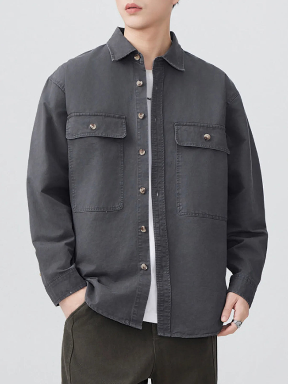 Men's Plus Size Button Up Long Sleeve Shirt - cas7m