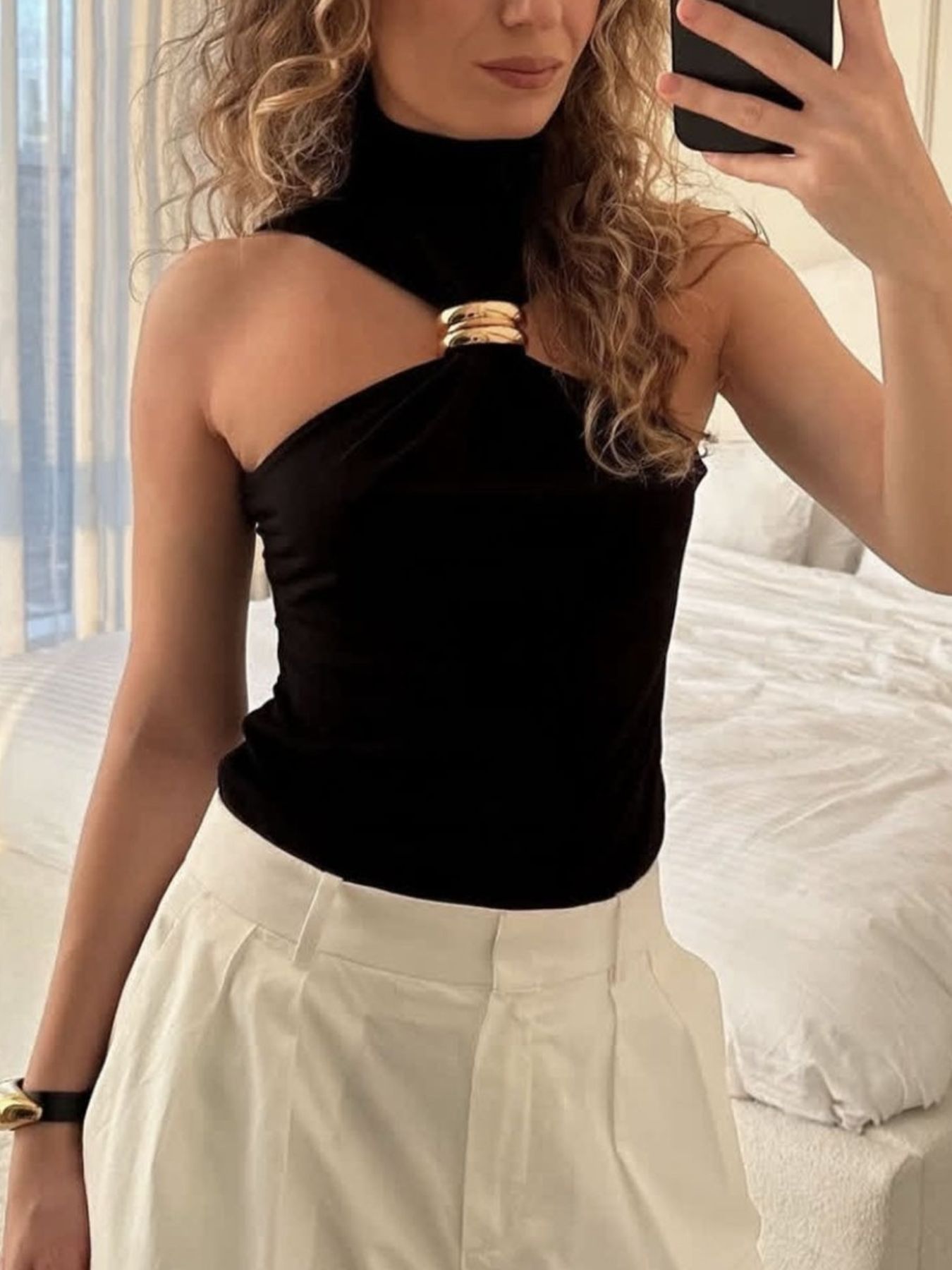 Ring Detail Turtleneck Tank - cas7m