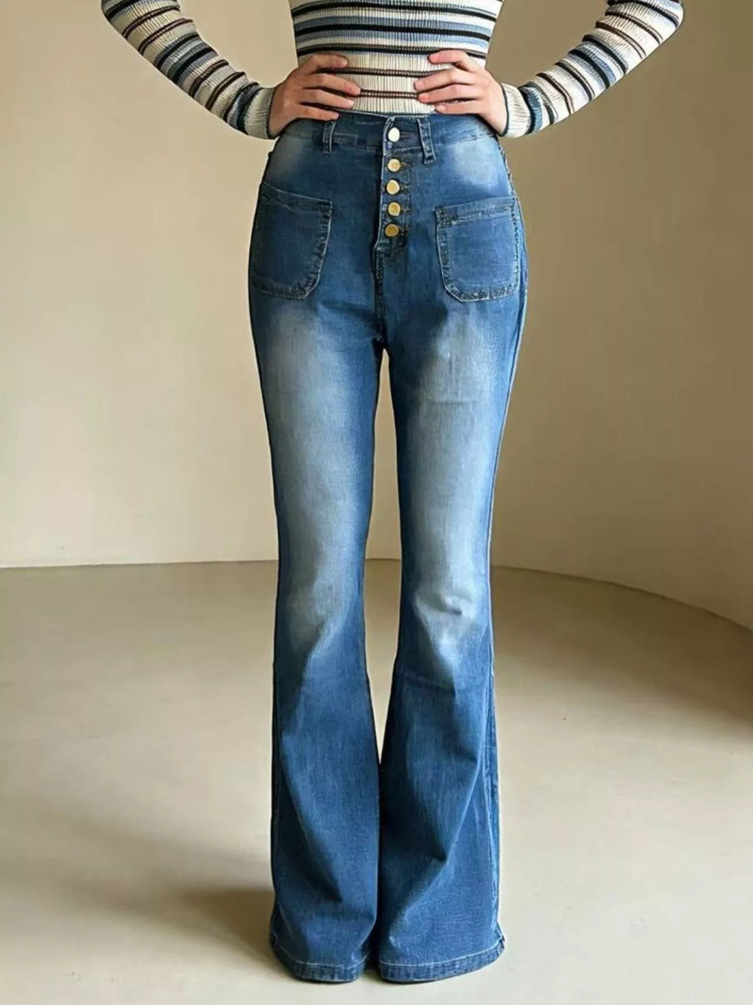 Full Size High-Waisted Button-Fly Flare Jeans Plus Size - cas7m