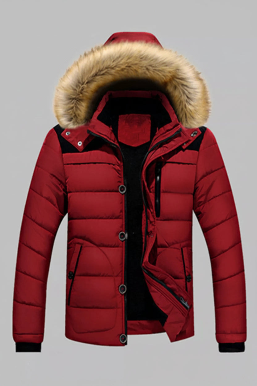 Men's Plus Size Padded Fur Hood Puffer Jacket - cas7m