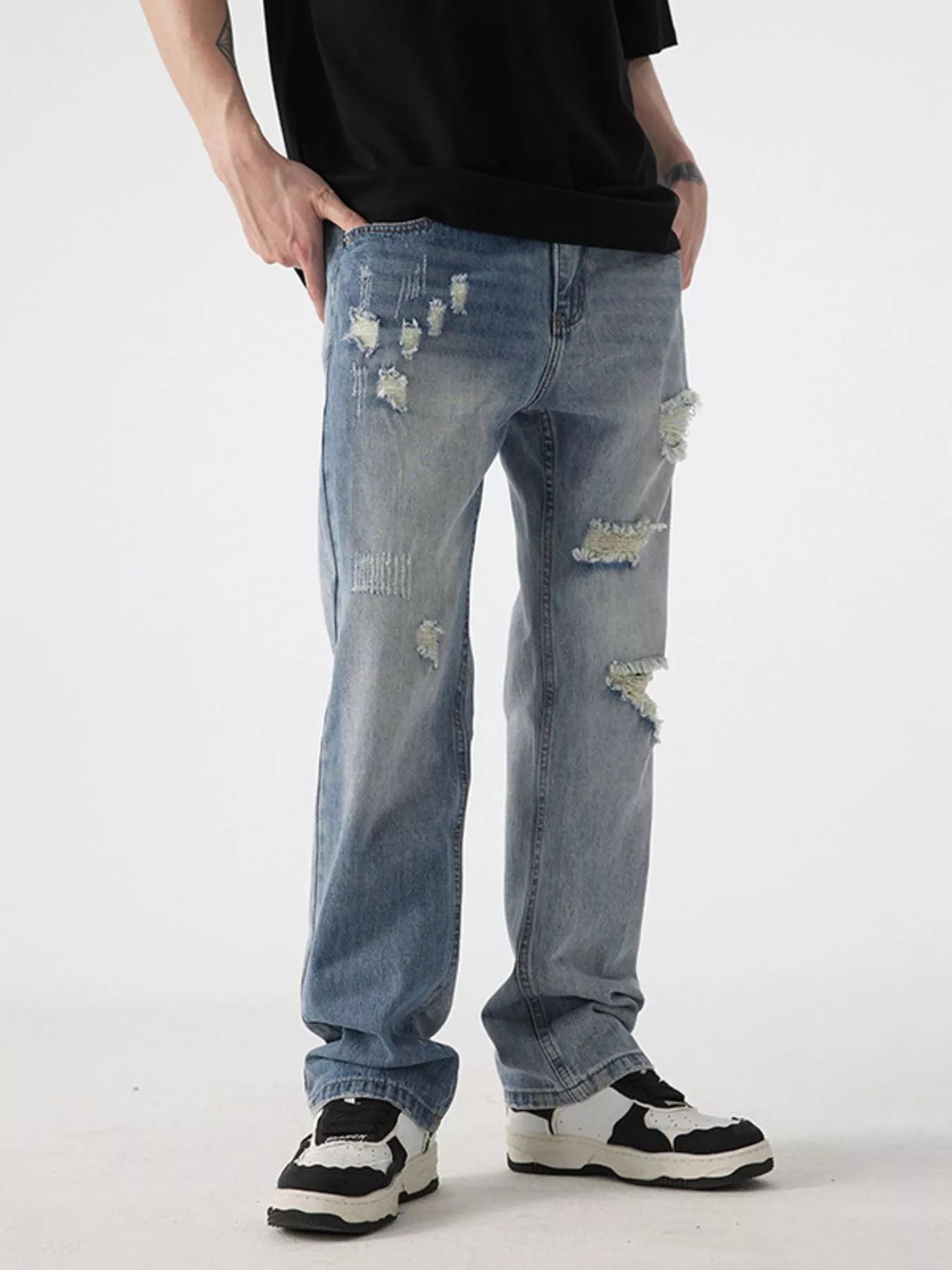 Men's Distressed Wide Leg Jeans - cas7m