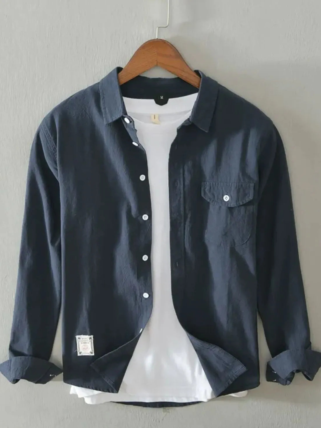 Men's Plus Size Button Up Long Sleeve Shirt - cas7m