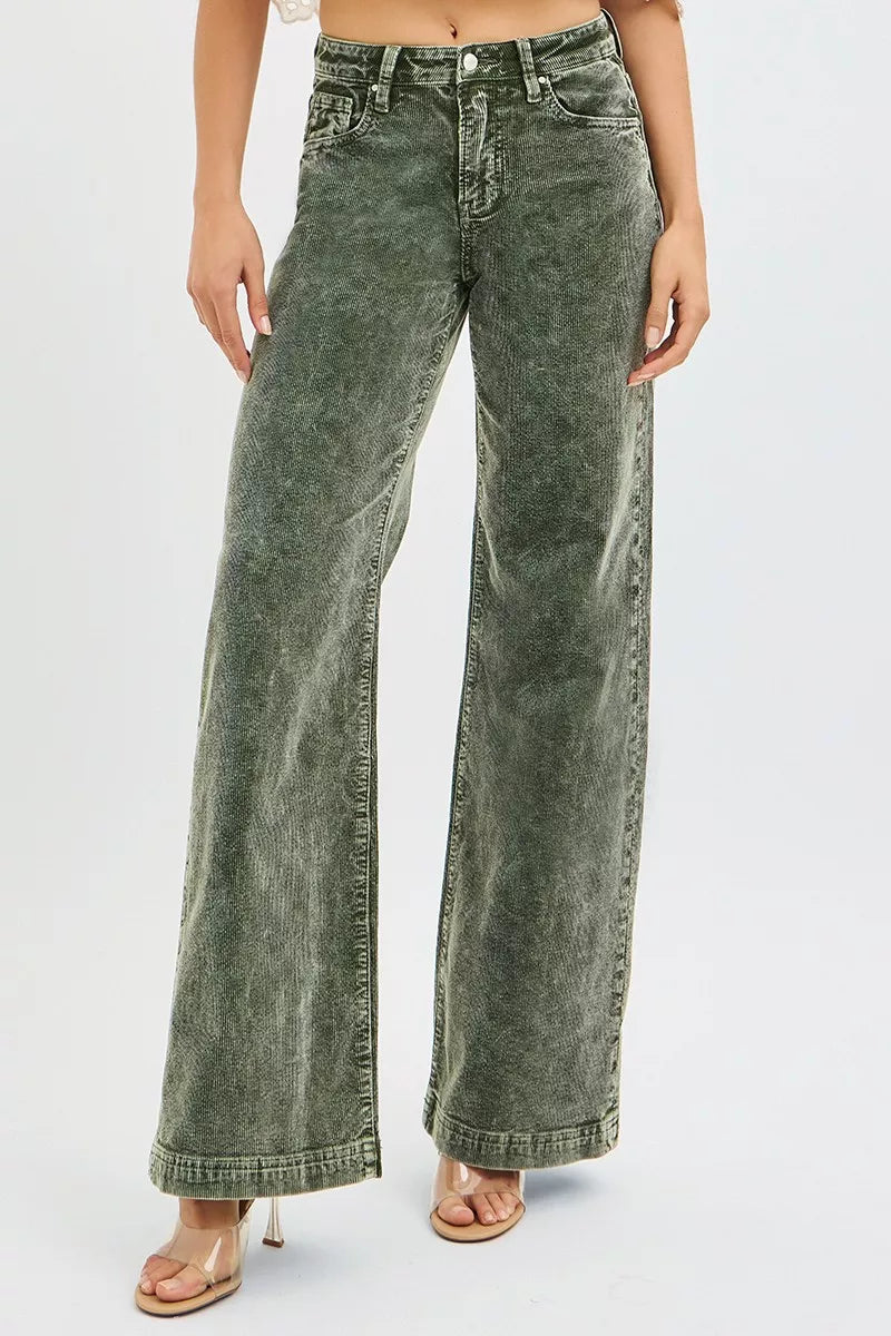 RISEN Full Size High Rise Wide Leg Corduroy Jeans Plus Size - cas7m