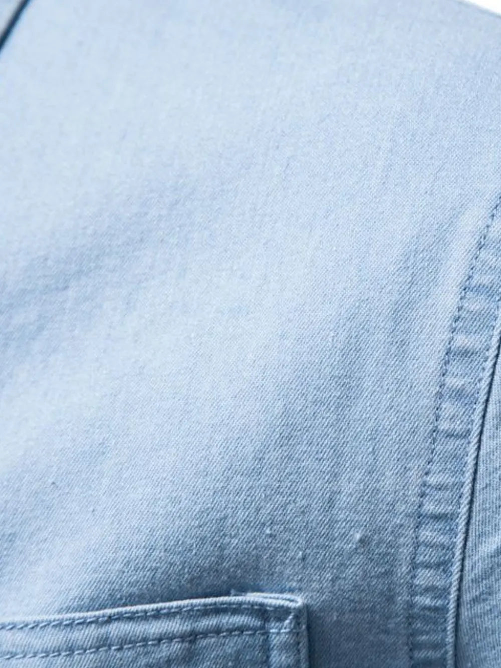 Men's Collared Neck Long Sleeve Denim Shirt - cas7m