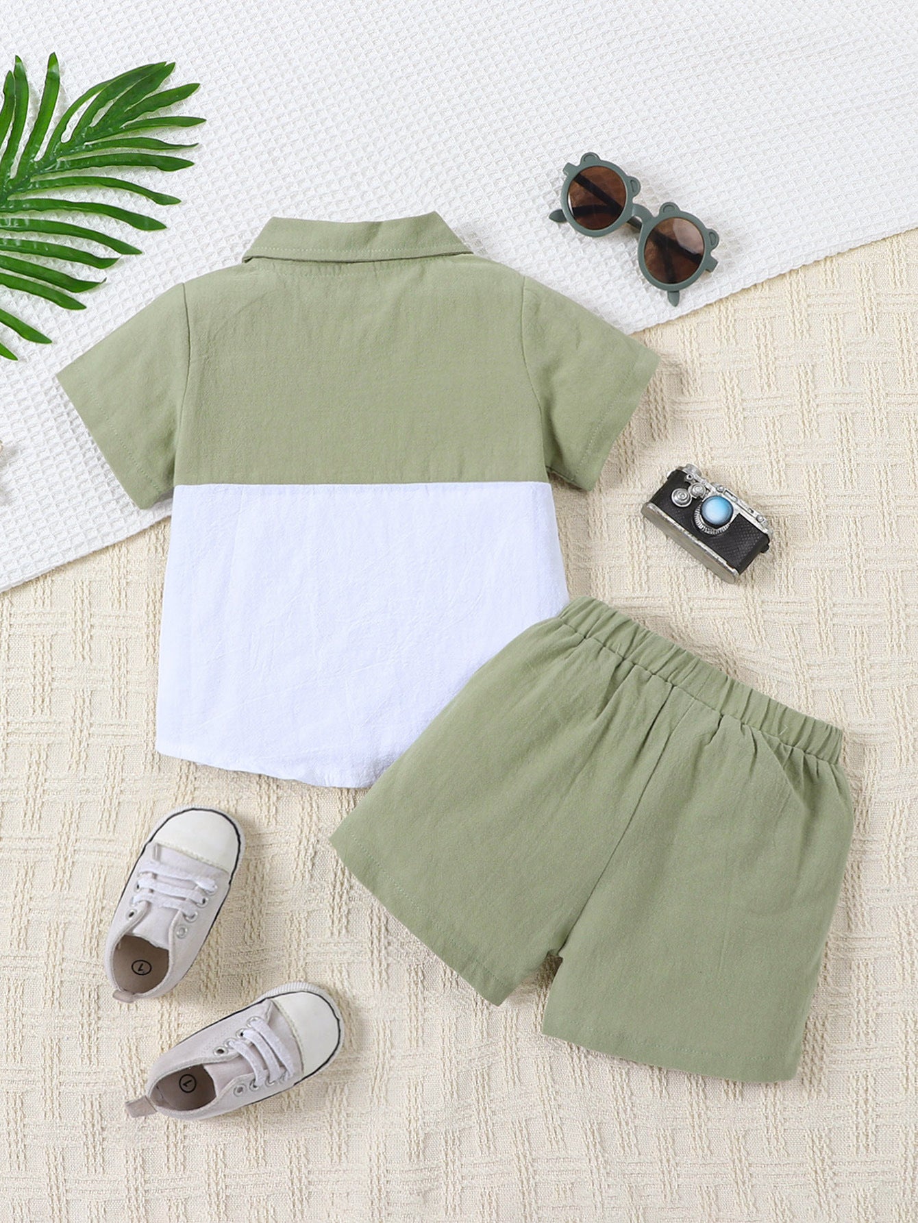 Boys' Summer Cotton And Linen Casual Short-sleeved Shirt And Shorts Suit - cas7m