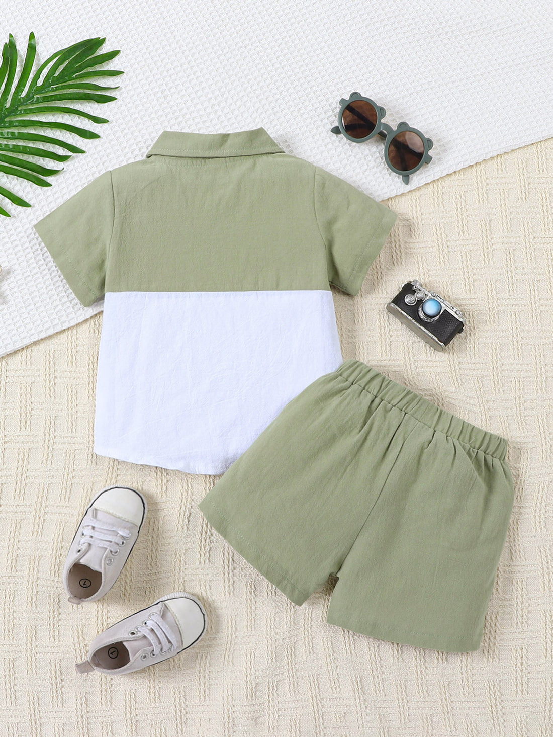 Boys' Summer Cotton And Linen Casual Short-sleeved Shirt And Shorts Suit - cas7m