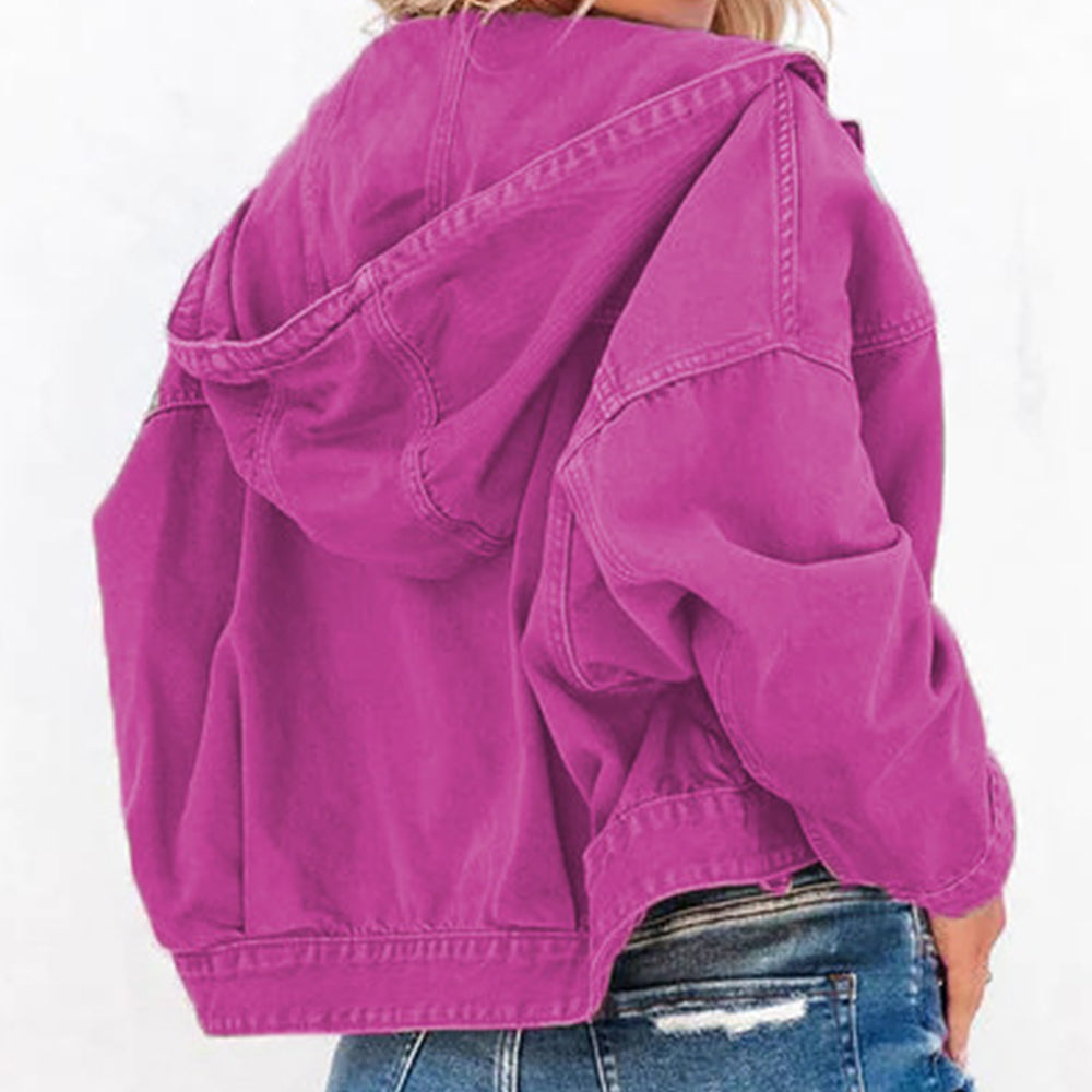 Hooded Dropped Shoulder Denim Jacket - cas7m