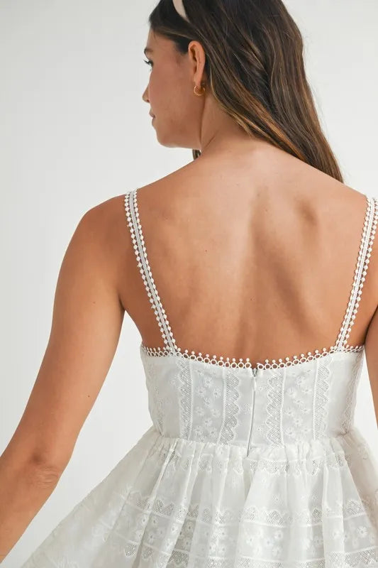MABLE Eyelet Lace Babydoll Mini Cami Dress - cas7m