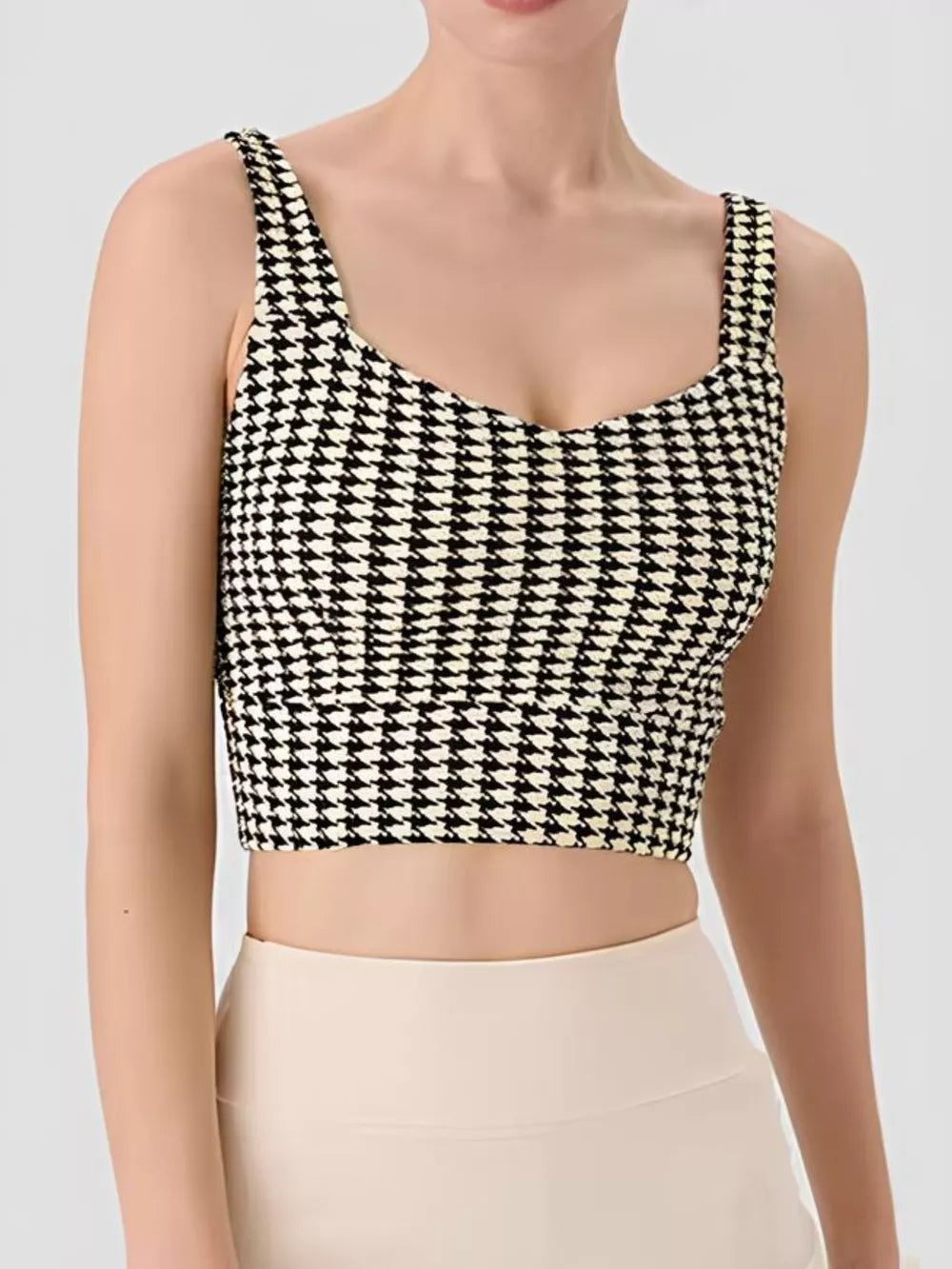 Crisscross Back Houndstooth Active Bra - cas7m