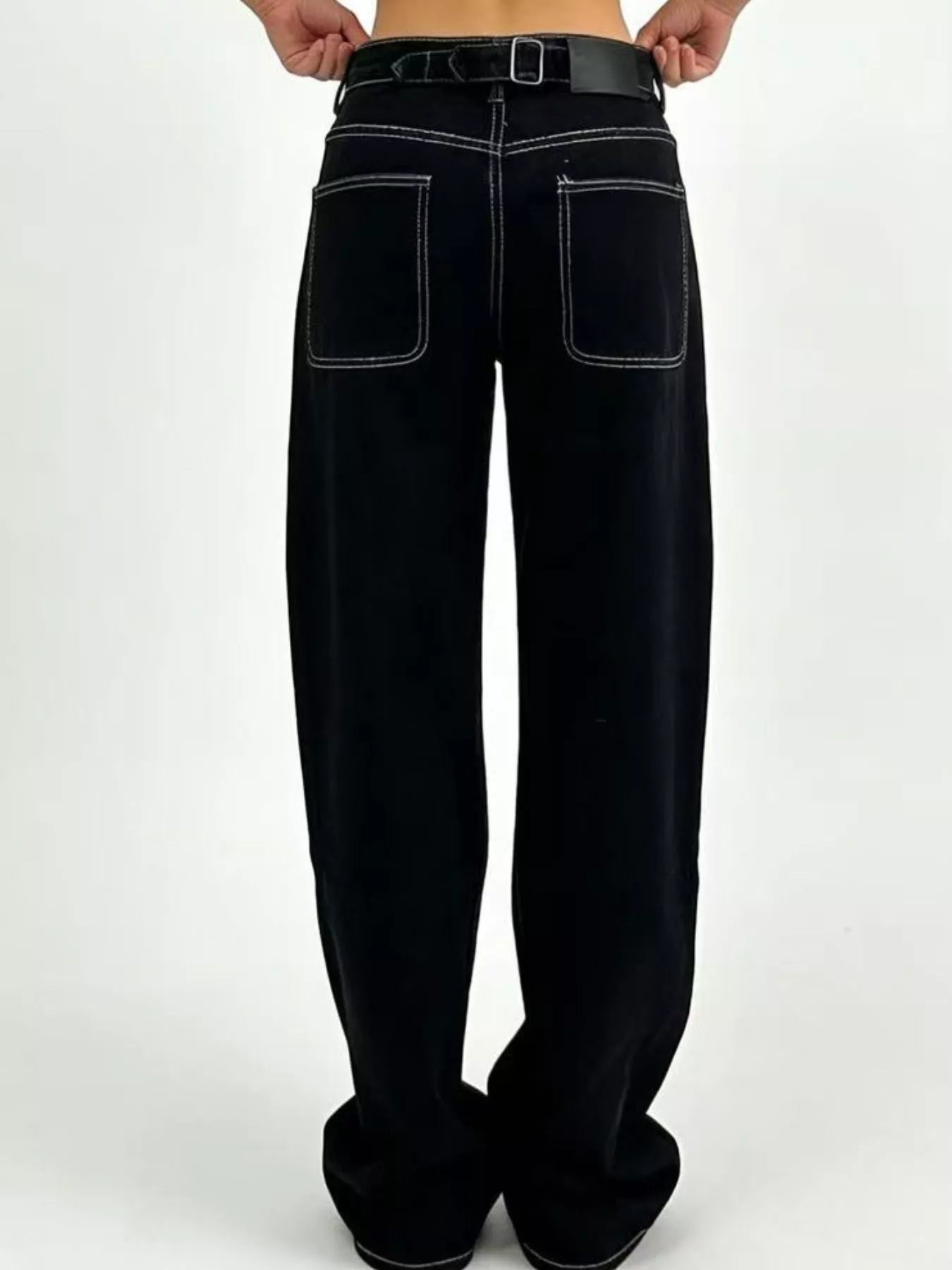 Wide Leg Washed Jeans - cas7m
