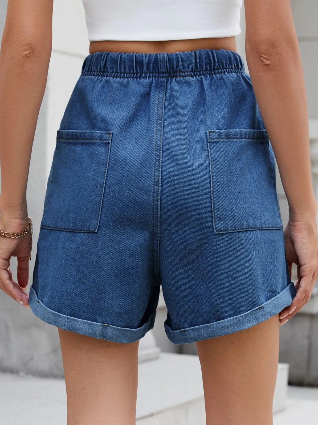 Drawstring Wash Denim Shorts - cas7m