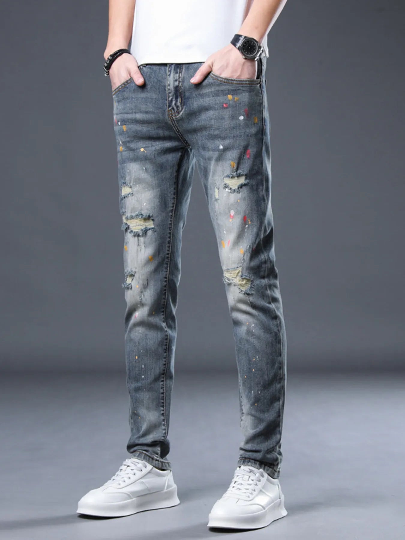 Men's Distressed Slim Fit Jeans - cas7m