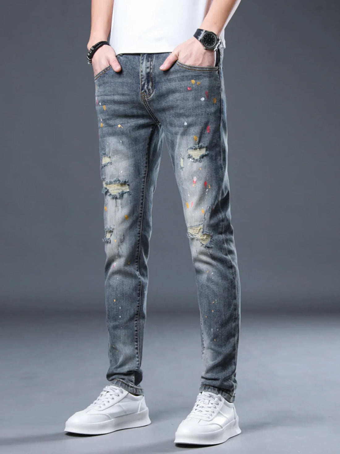Men's Distressed Slim Fit Jeans - cas7m