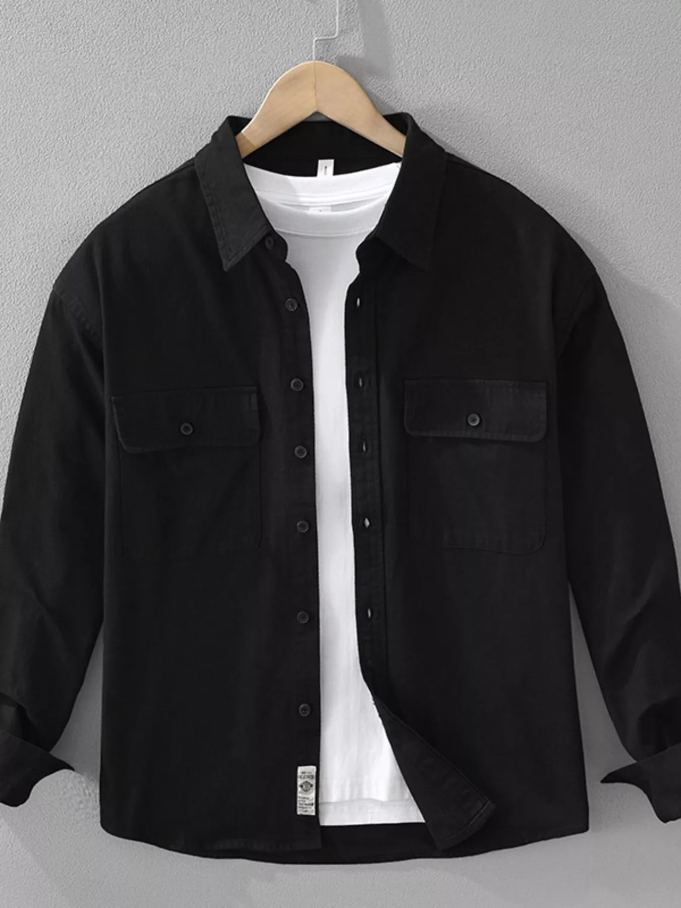 Men's Plus Size Button Up Long Sleeve Shirt - cas7m