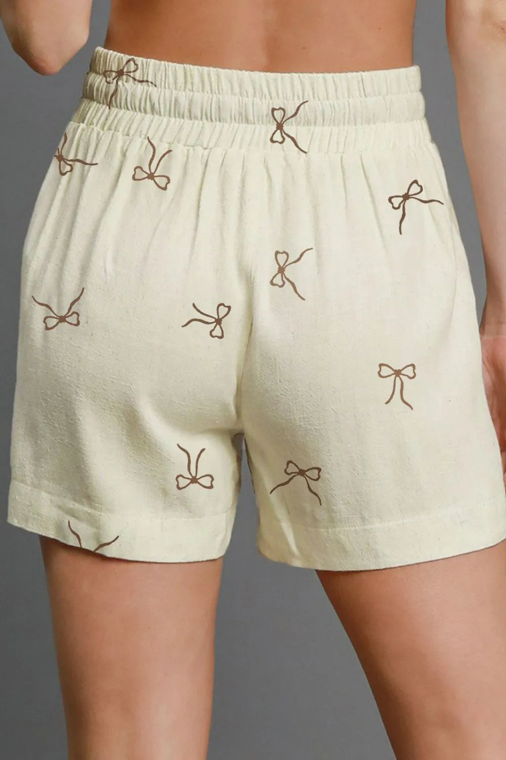 Bow Print Lace Drawstring Casual Shorts - cas7m