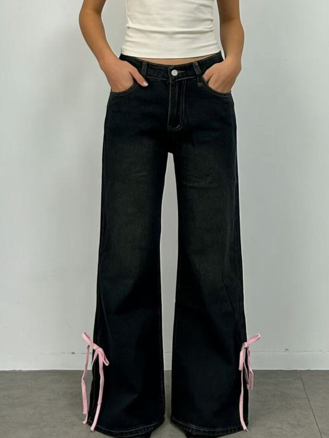 Ribbon Detail Flare Jeans - cas7m