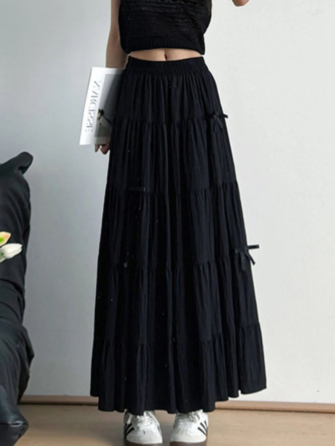 Tiered Elastic Waist Maxi Skirt - cas7m