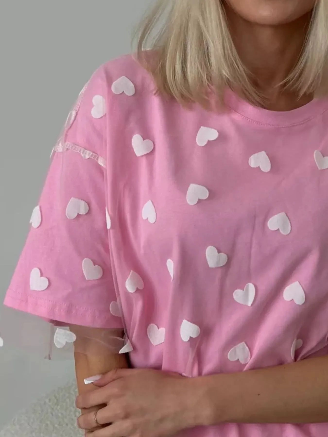 Heart Print Oversized T-Shirt - cas7m
