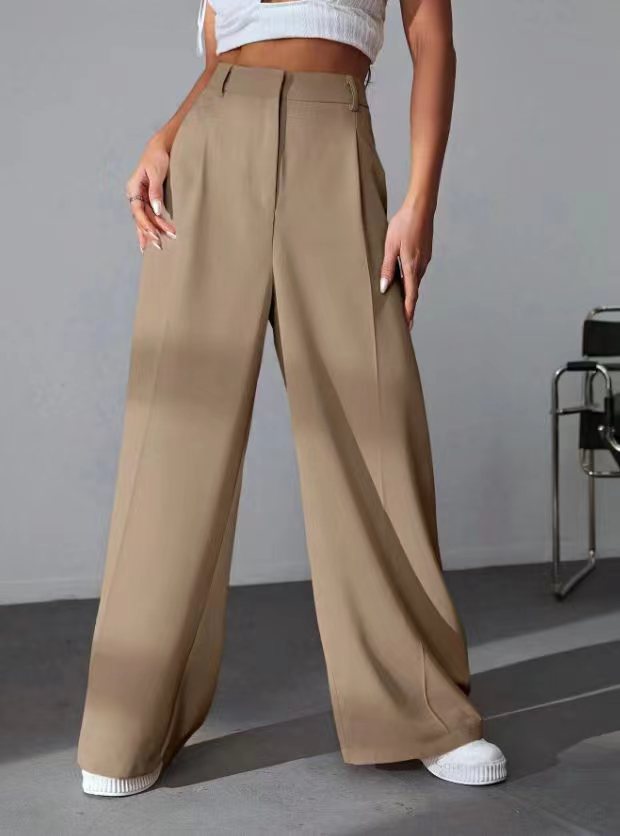 Wide Leg High Waist Slimming Loose Drooping Straight Mop Pants - cas7m