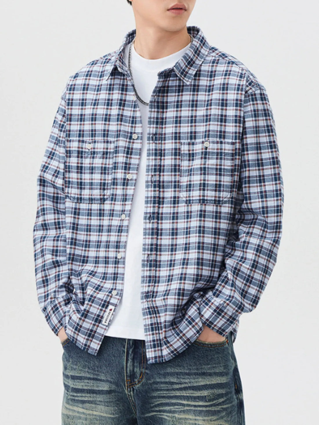 Men's Plus Size Plaid Button Up Long Sleeve Shirt - cas7m