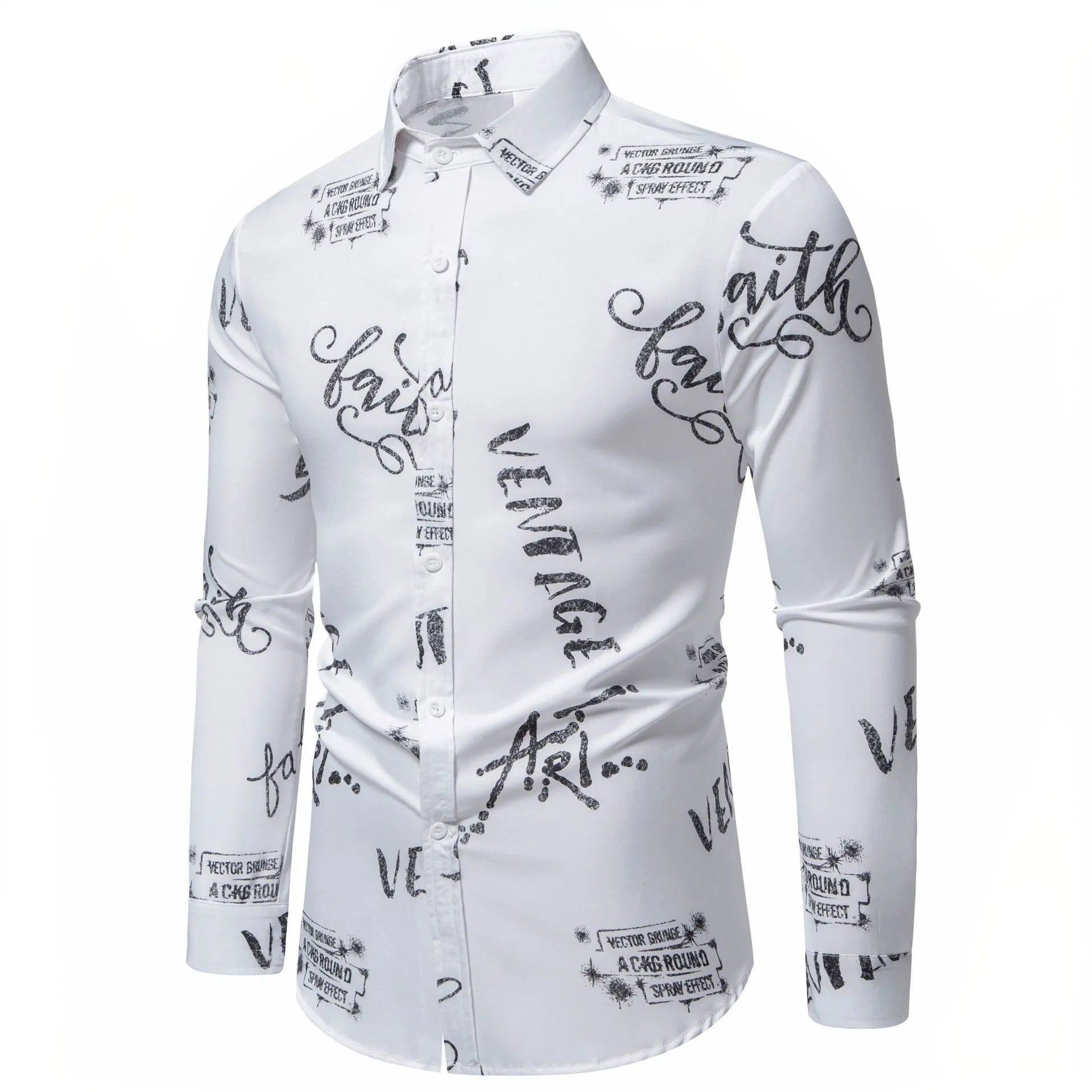Men's Printed Long Sleeve Button-Up Shirt - cas7m