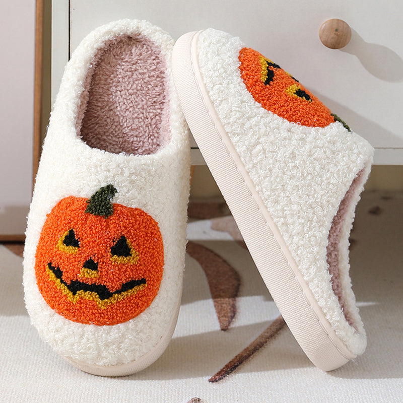 Halloween Pumpkin Cartoon Slippers Warm Winter Slippers Men And Women Couples Indoor House Shoes - cas7m