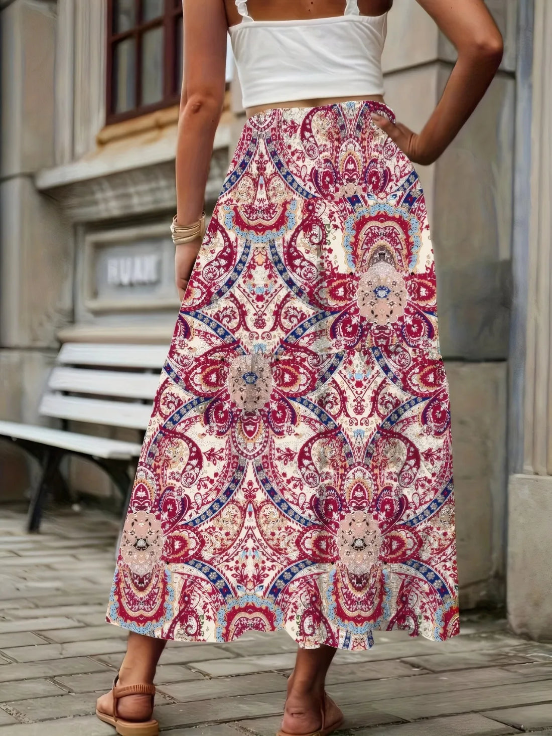 Smocked Printed High Waist Skirt - cas7m
