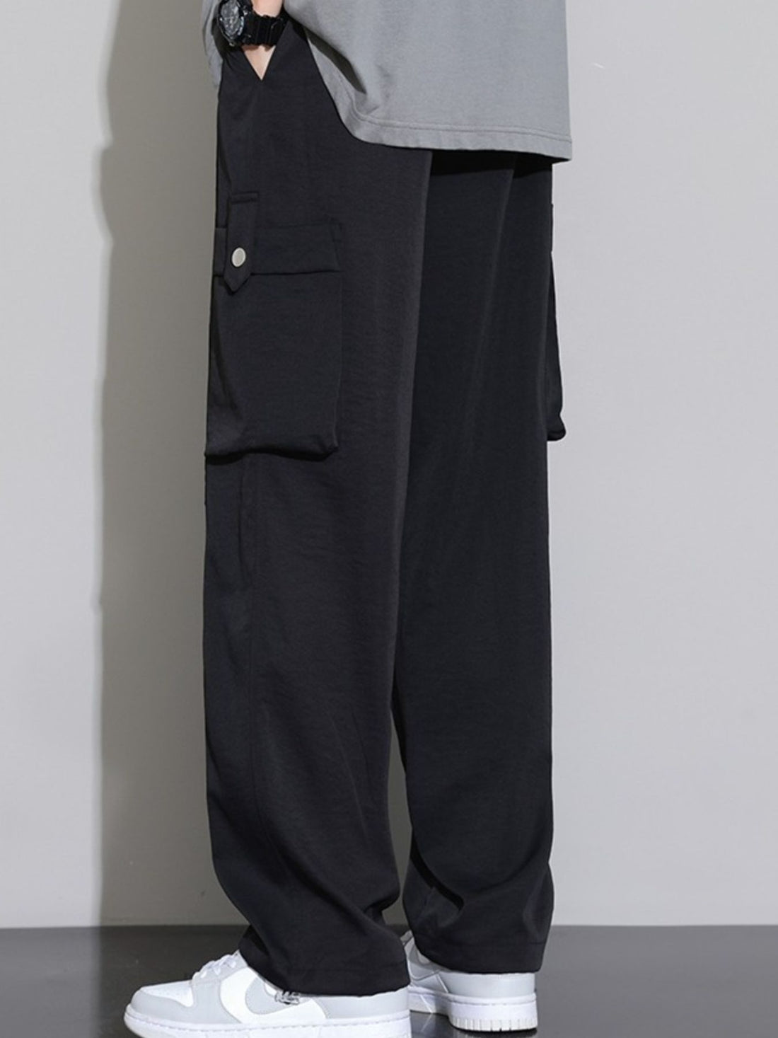 Men's Plus Size Relaxed Fit Cargo Pants with Drawstring - cas7m