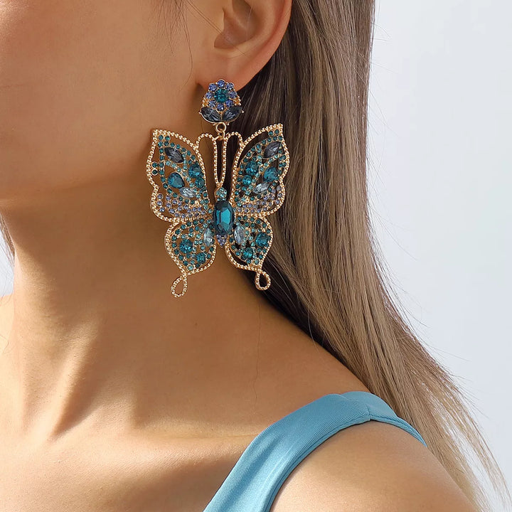Butterfly Rhinestone Dangle Earrings - cas7m