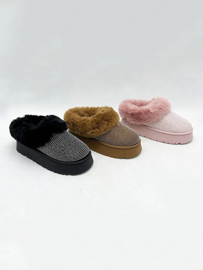 WILD DIVA Embellished Faux Fur Platform Booties - cas7m