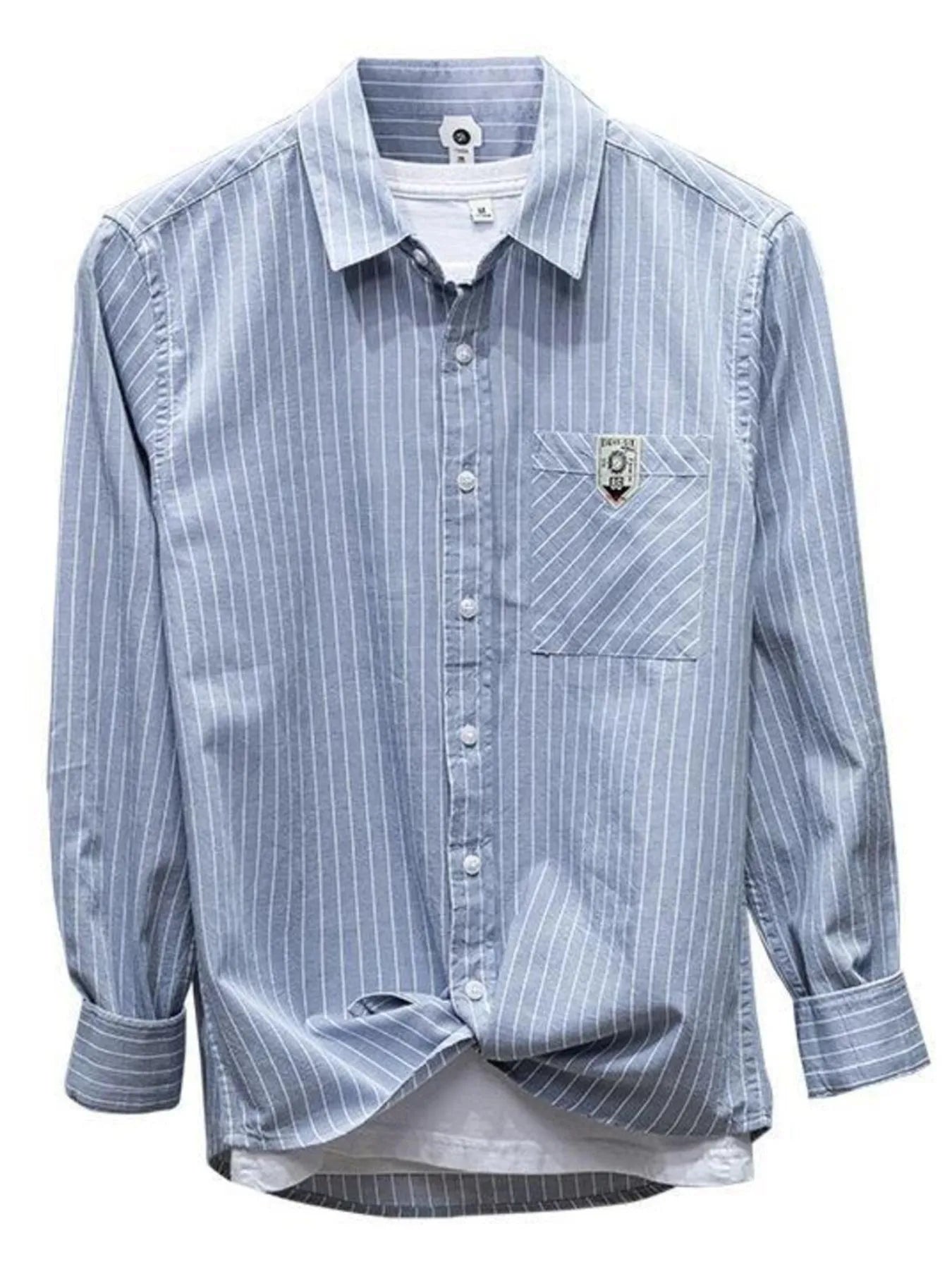 Men's Plus Size Striped Button Up Long Sleeve Shirt - cas7m