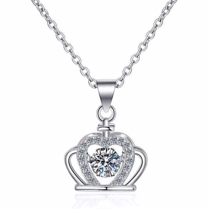 925 Sterling Silver Zircon Crown Pendant Necklace - cas7m