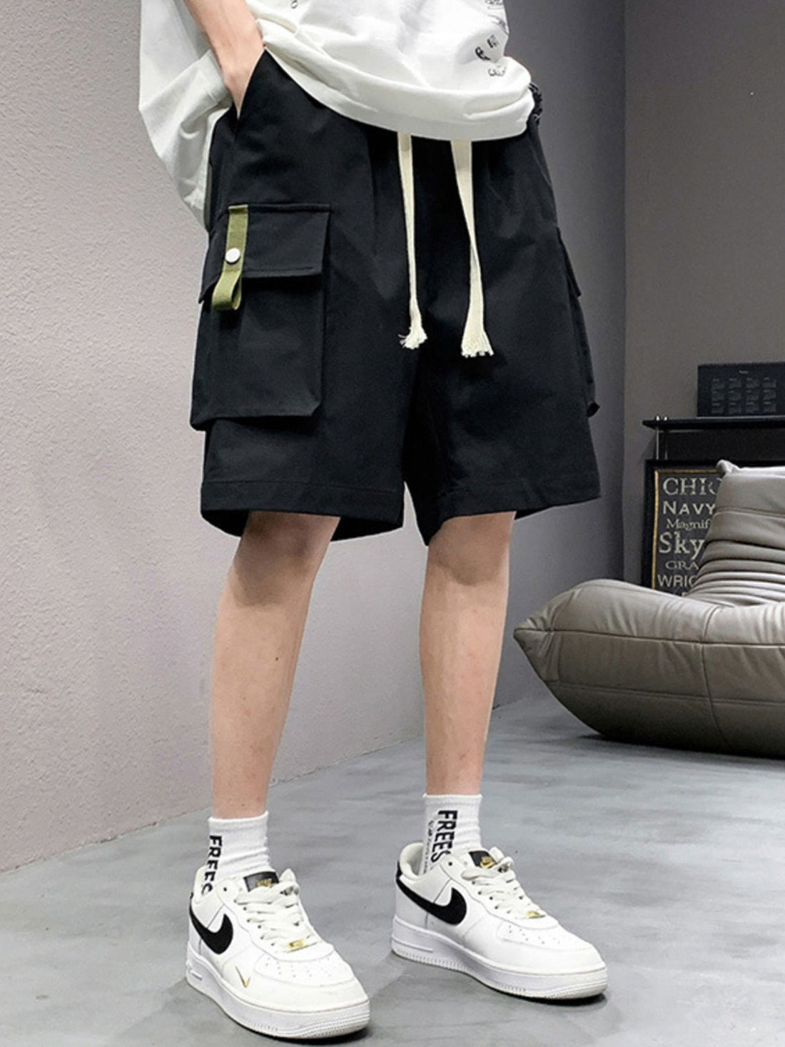 Men's Plus Size Casual Cargo Shorts with Drawstring - cas7m